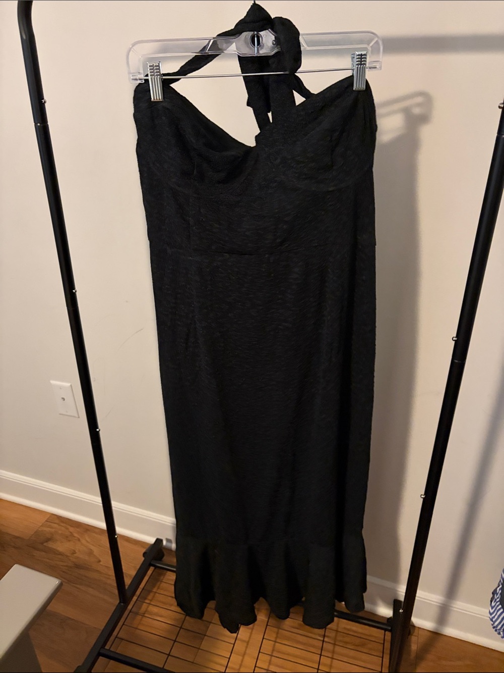 Anthropologie Black Strapless Maxi Dress with Ruffle Hem